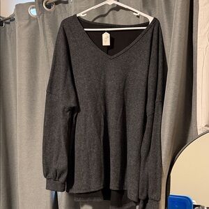Charcoal Textured V-Neck Sweater (2XL)